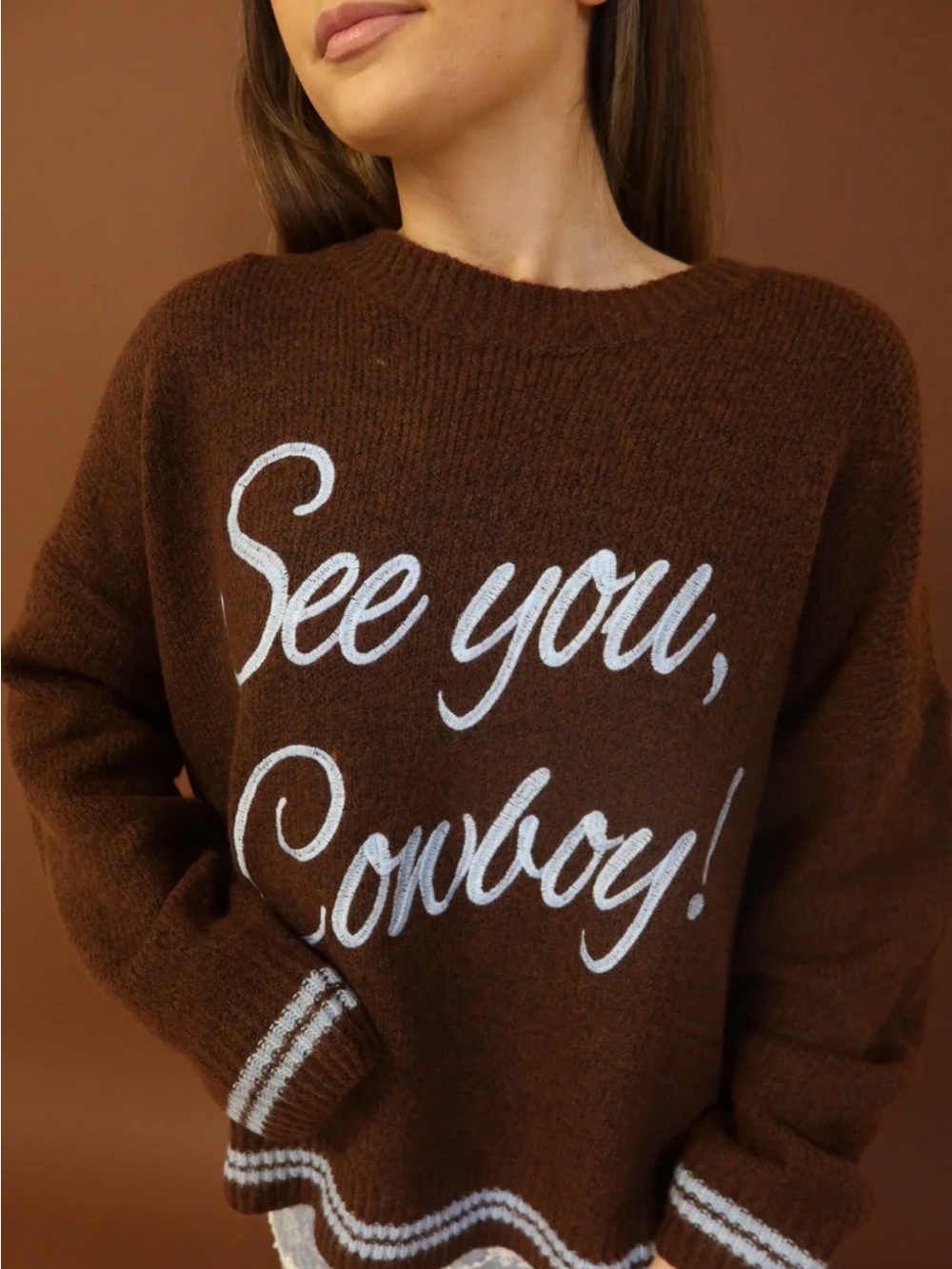 Brown 'See You, Cowboy!' Graphic Sweater